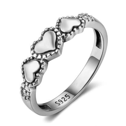 Sterling Silver Rings For Women 3 Heart-Shape Design High Quality Fashion Jewelry Gift to Friends-Customized Jewel