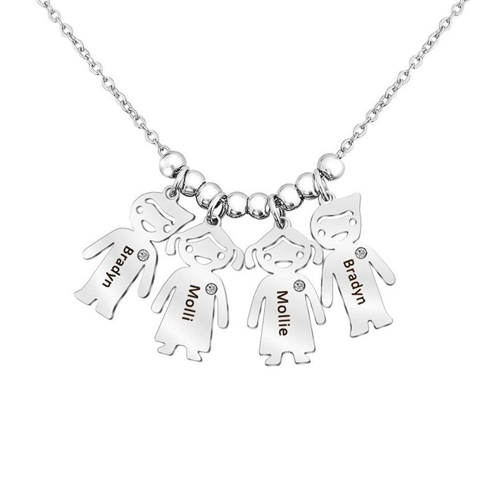 My Children Engraved Sterling Silver Necklace - 4 Custom Name & Birthstones-Customized Jewel