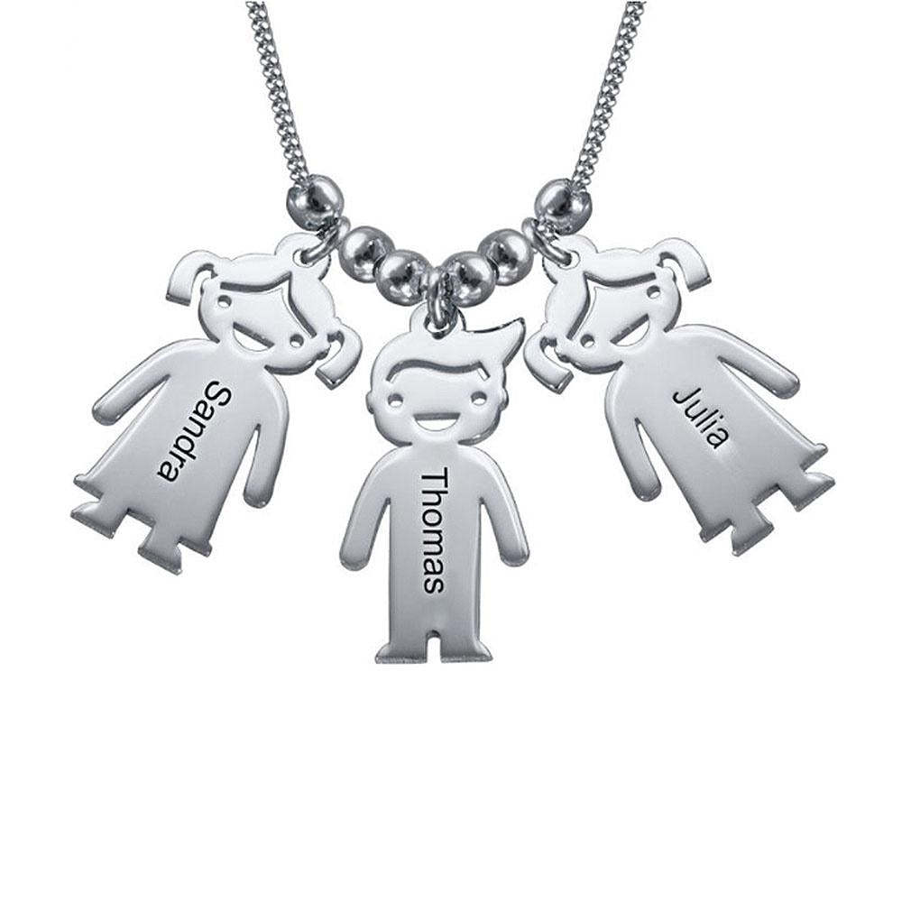 My Children Engraved Sterling Silver Necklace - 3 Custom Name & Birthstones-Customized Jewel
