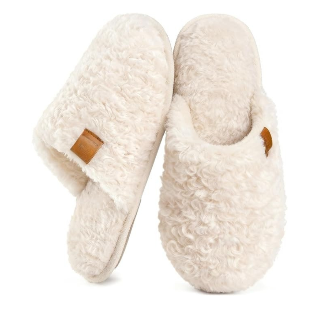 Womens Fuzzy Slip-on Slippers