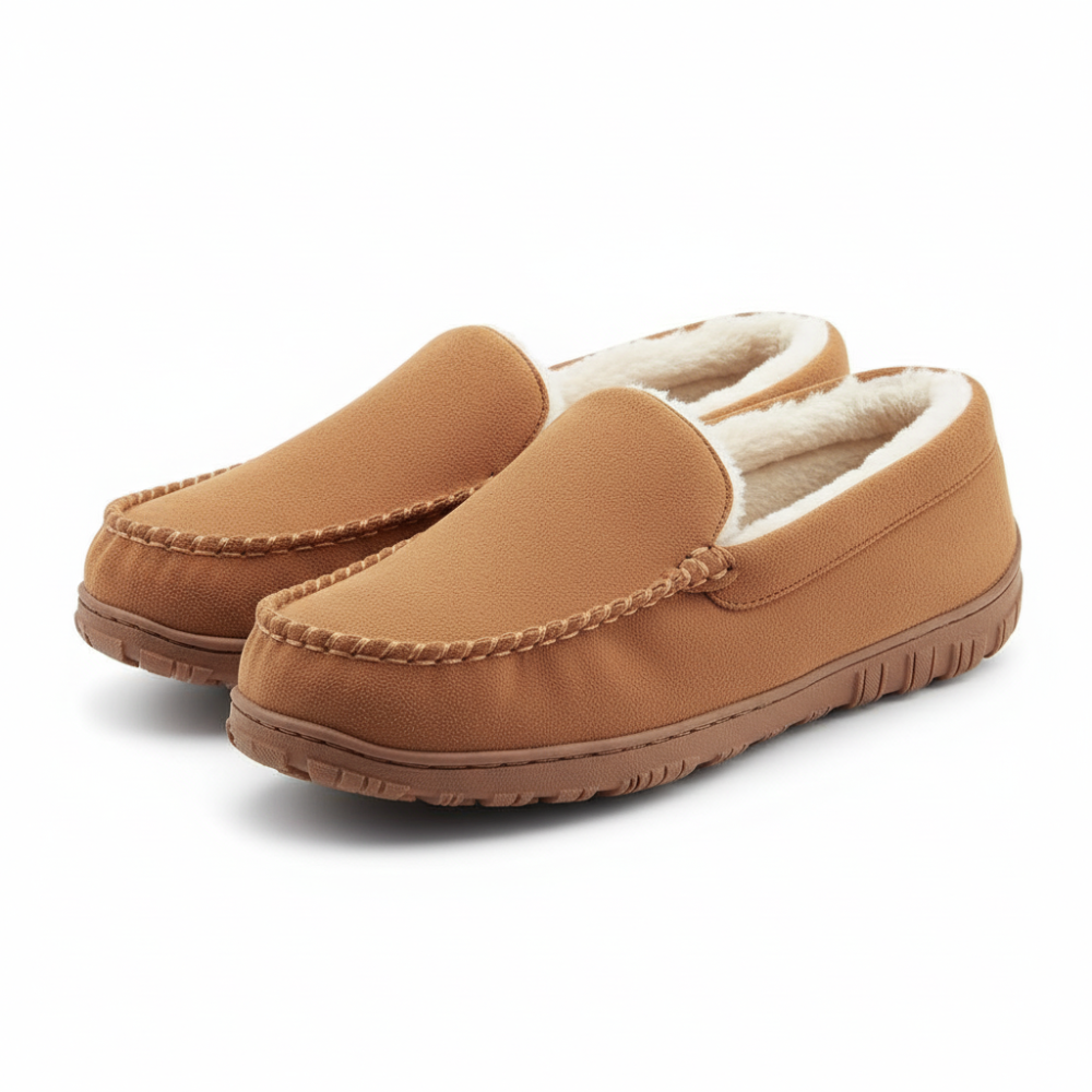 Mens Wool Felt Slip On Slippers Warm Memory Foam Indoor Shoes