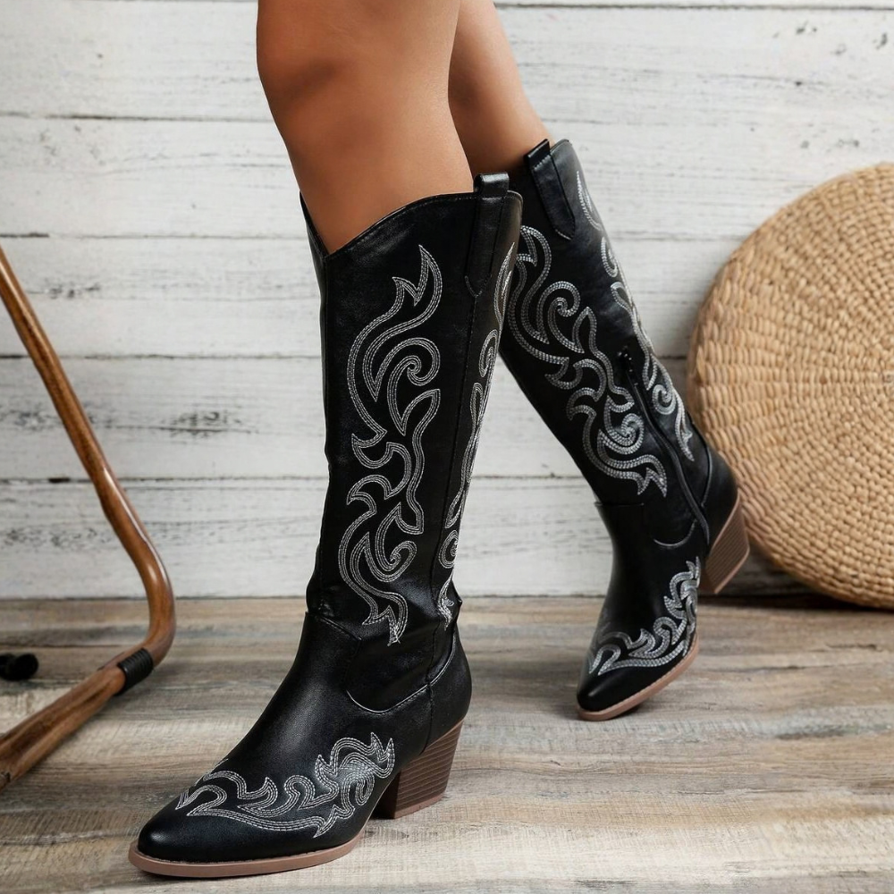 Casual Embroidered Western Pointed Cowboy Boots For Women