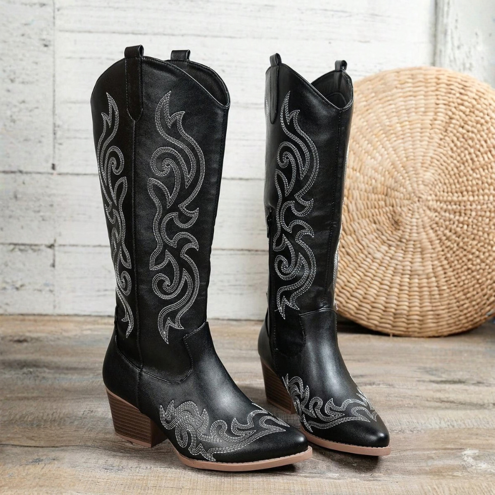 Casual Embroidered Western Pointed Cowboy Boots For Women