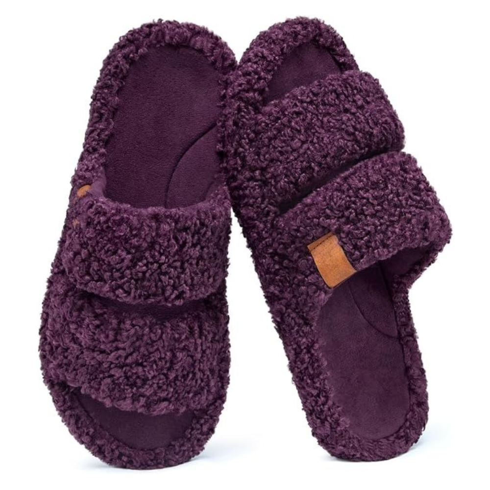 Womens Fuzzy Open Slippers 
