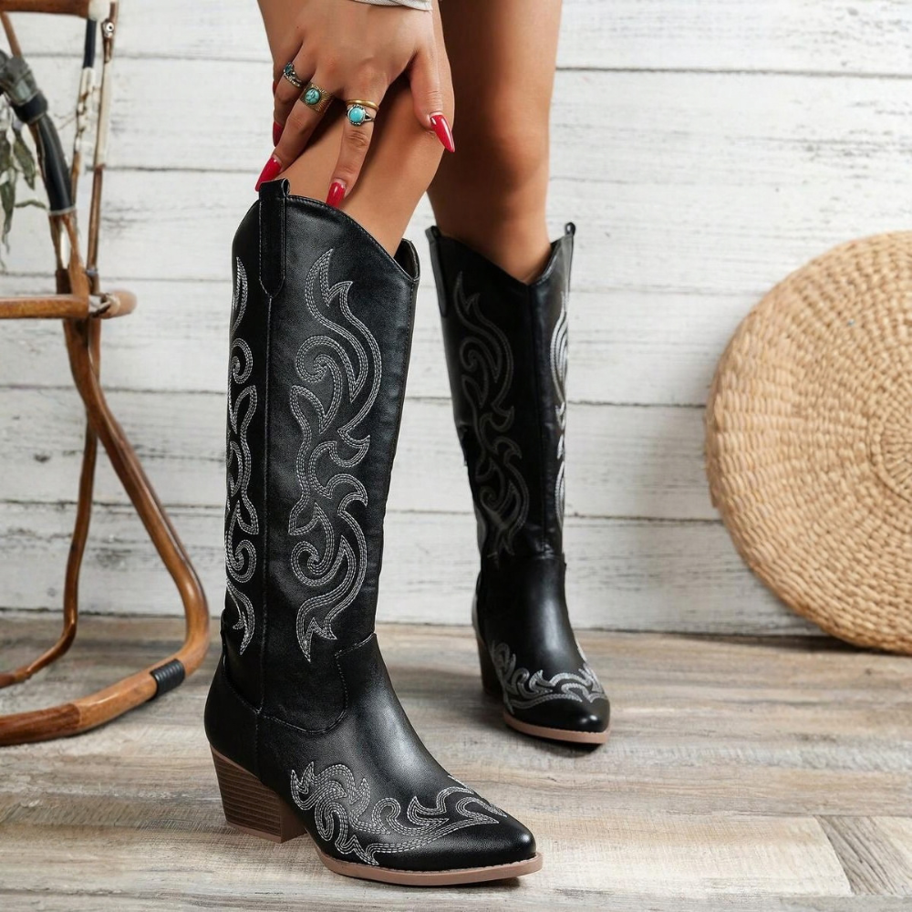 Casual Embroidered Western Pointed Cowboy Boots For Women