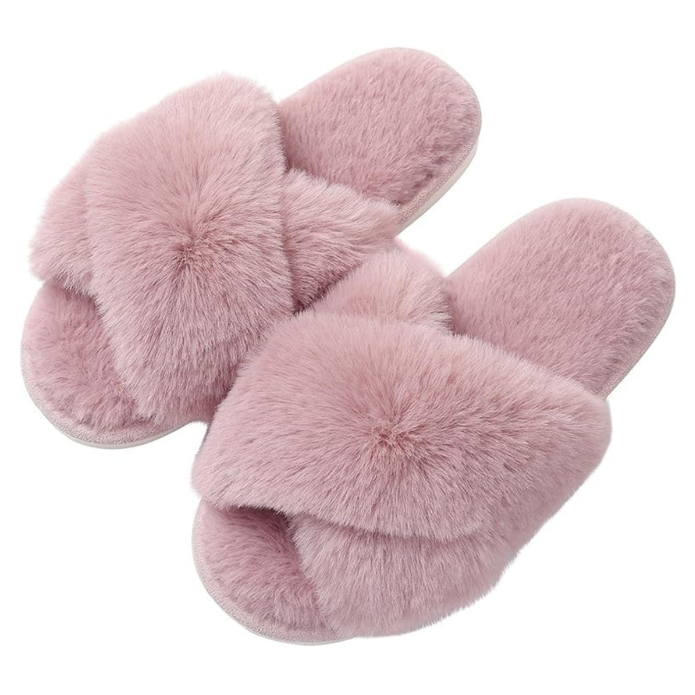Fuzzy Cross Band Memory Foam Slippers For Indoor Use