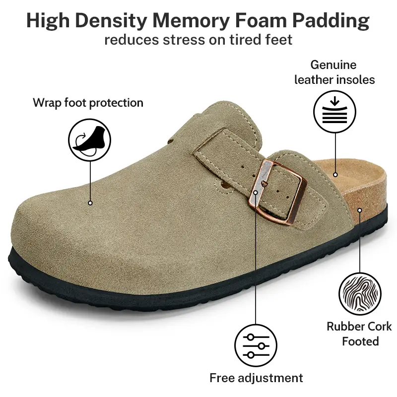[BUY 1 GET 1 FREE!!!]Trary Men's Genuine Leather Cork Footbed Clogs