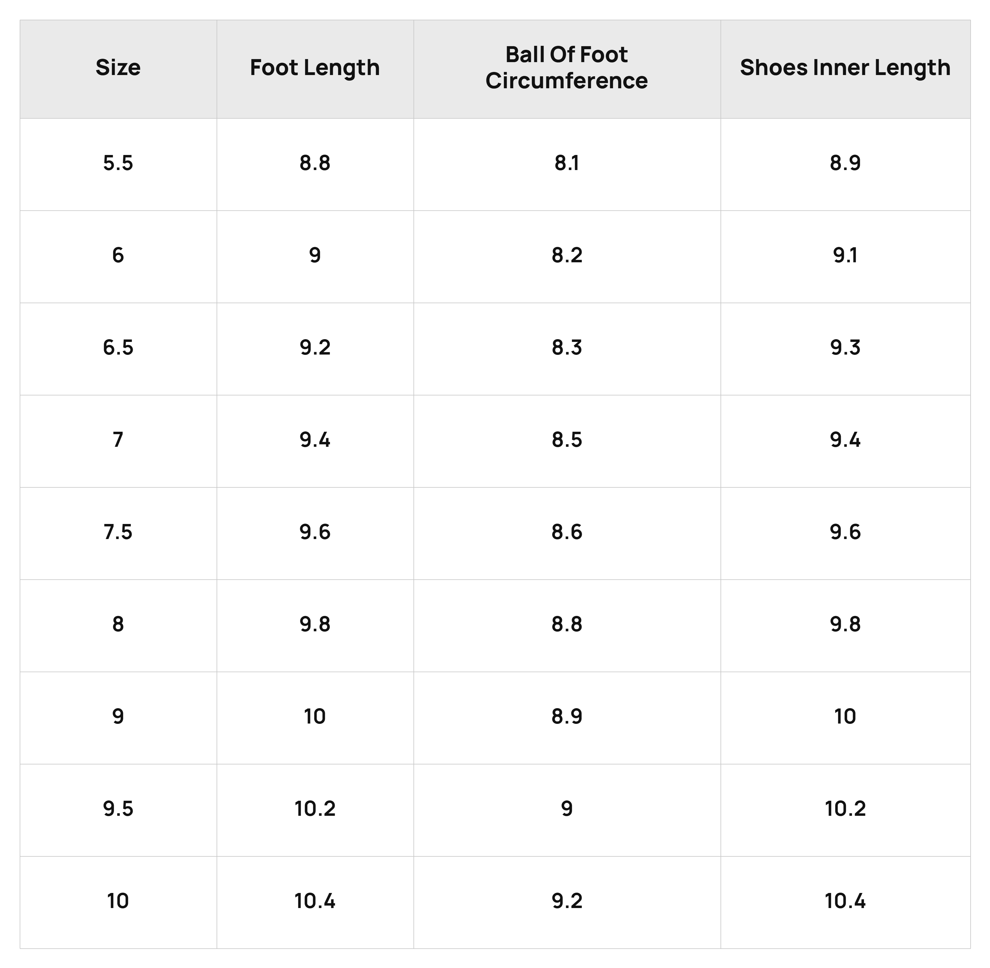 Size Chart