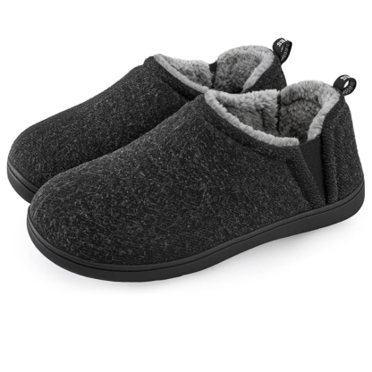 Mens Wool Felt Slip On Slippers Warm Memory Foam Indoor Shoes