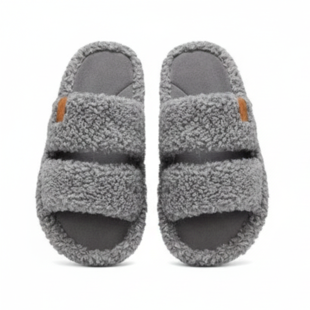 Womens Fuzzy Open Slippers 