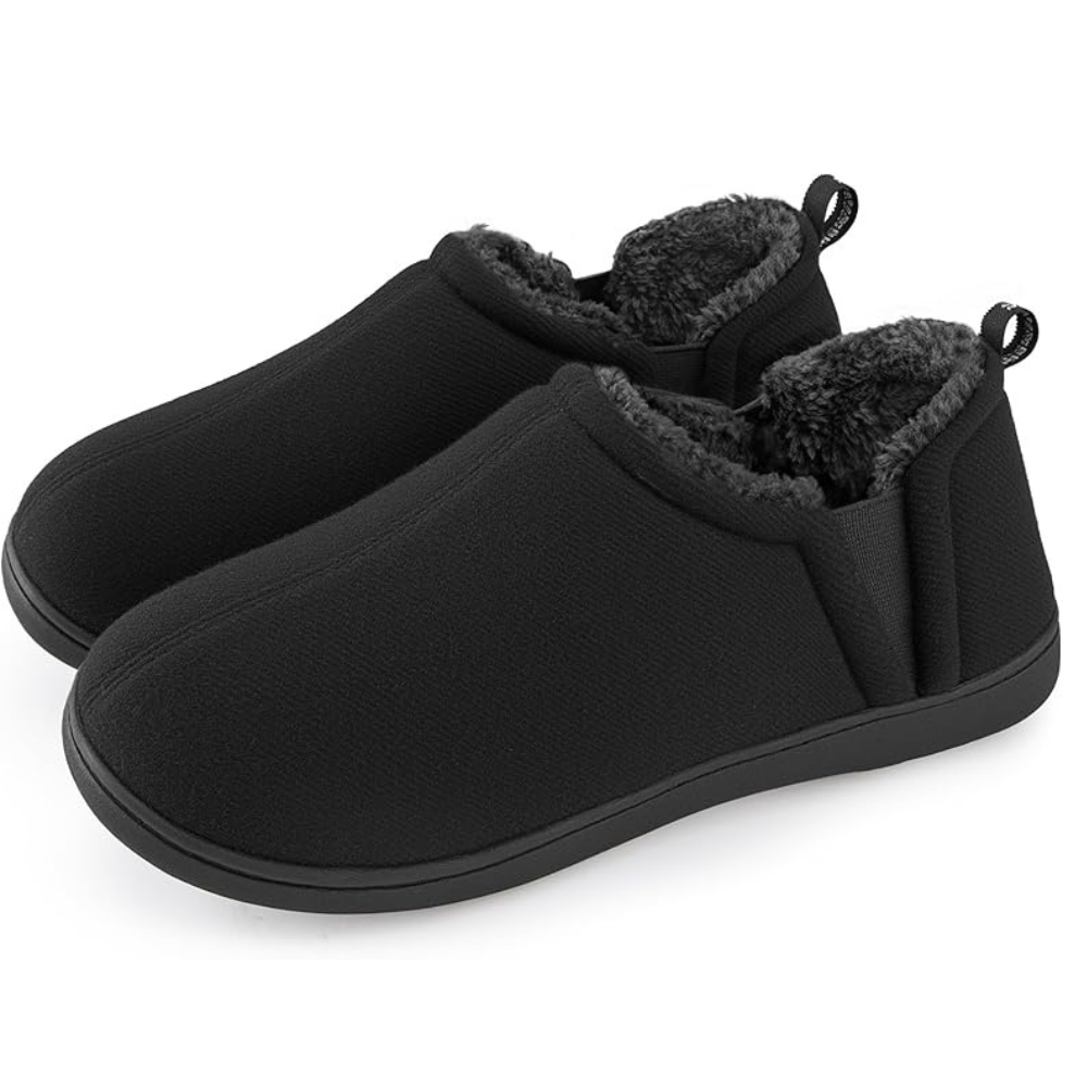 Mens Wool Felt Slip On Slippers Warm Memory Foam Indoor Shoes
