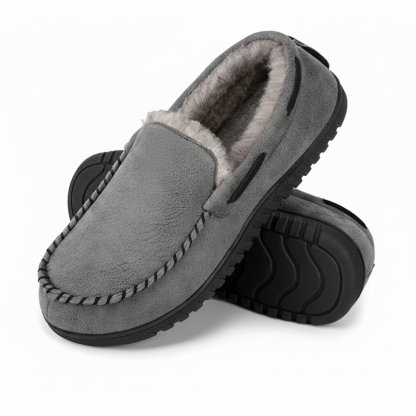 Mens Faux Suede Moccasin Slippers with Warm Lining and Memory Foam