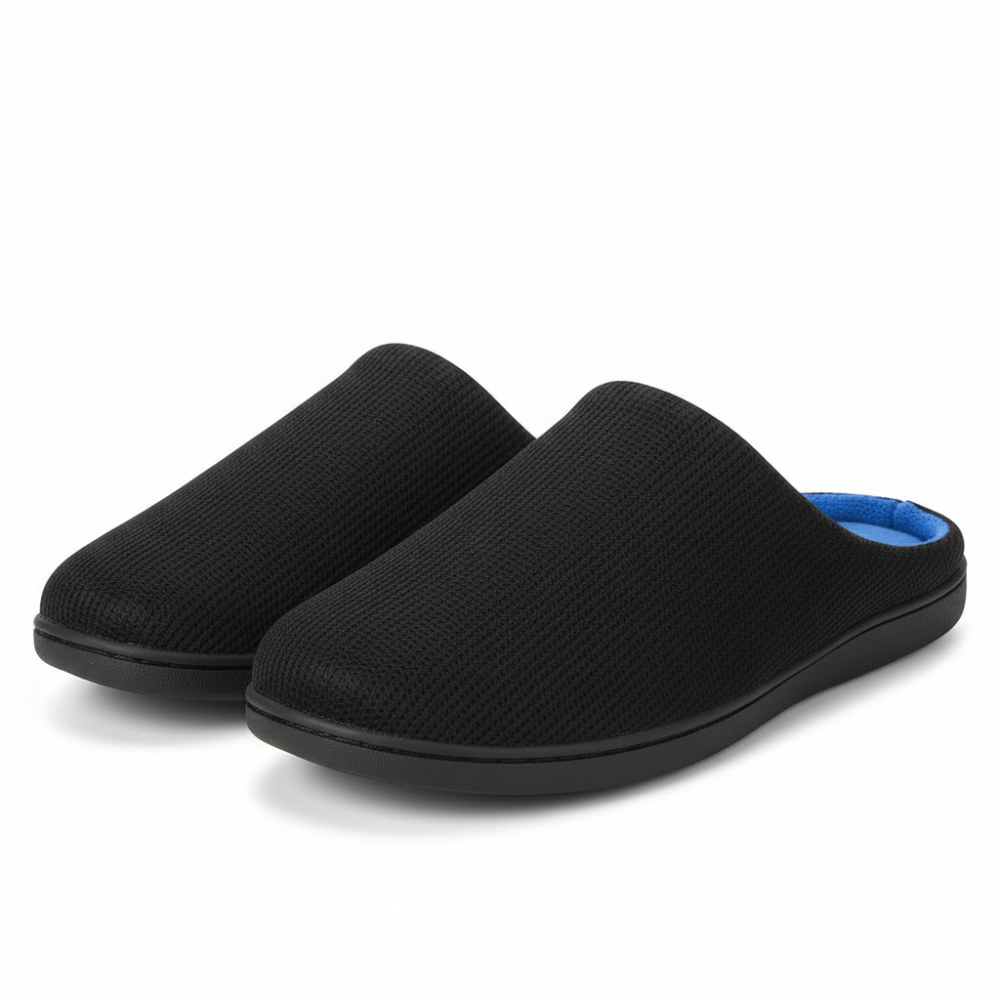 Mens Two Tone Memory Foam Indoor Slippers with Non Slip Sole