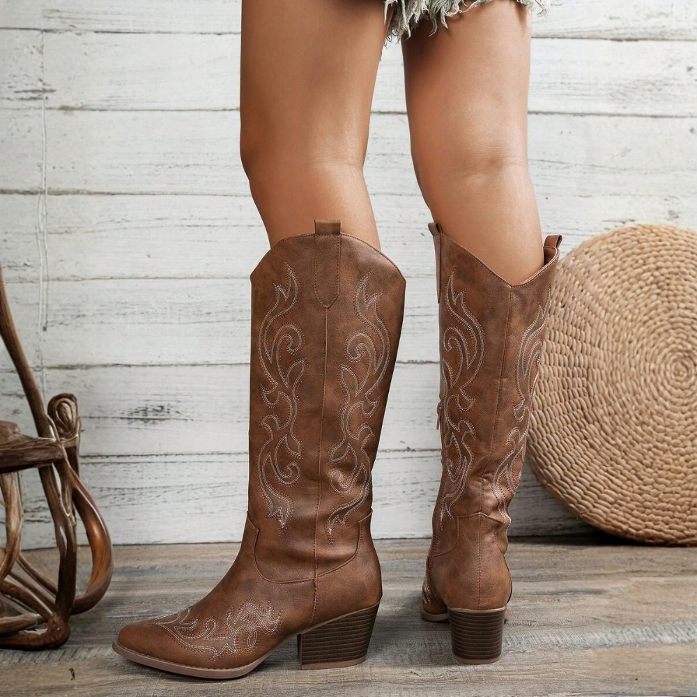 Casual Embroidered Western Pointed Cowboy Boots For Women