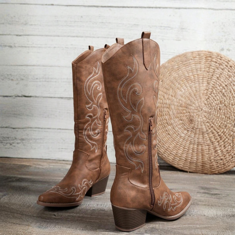 Casual Embroidered Western Pointed Cowboy Boots For Women