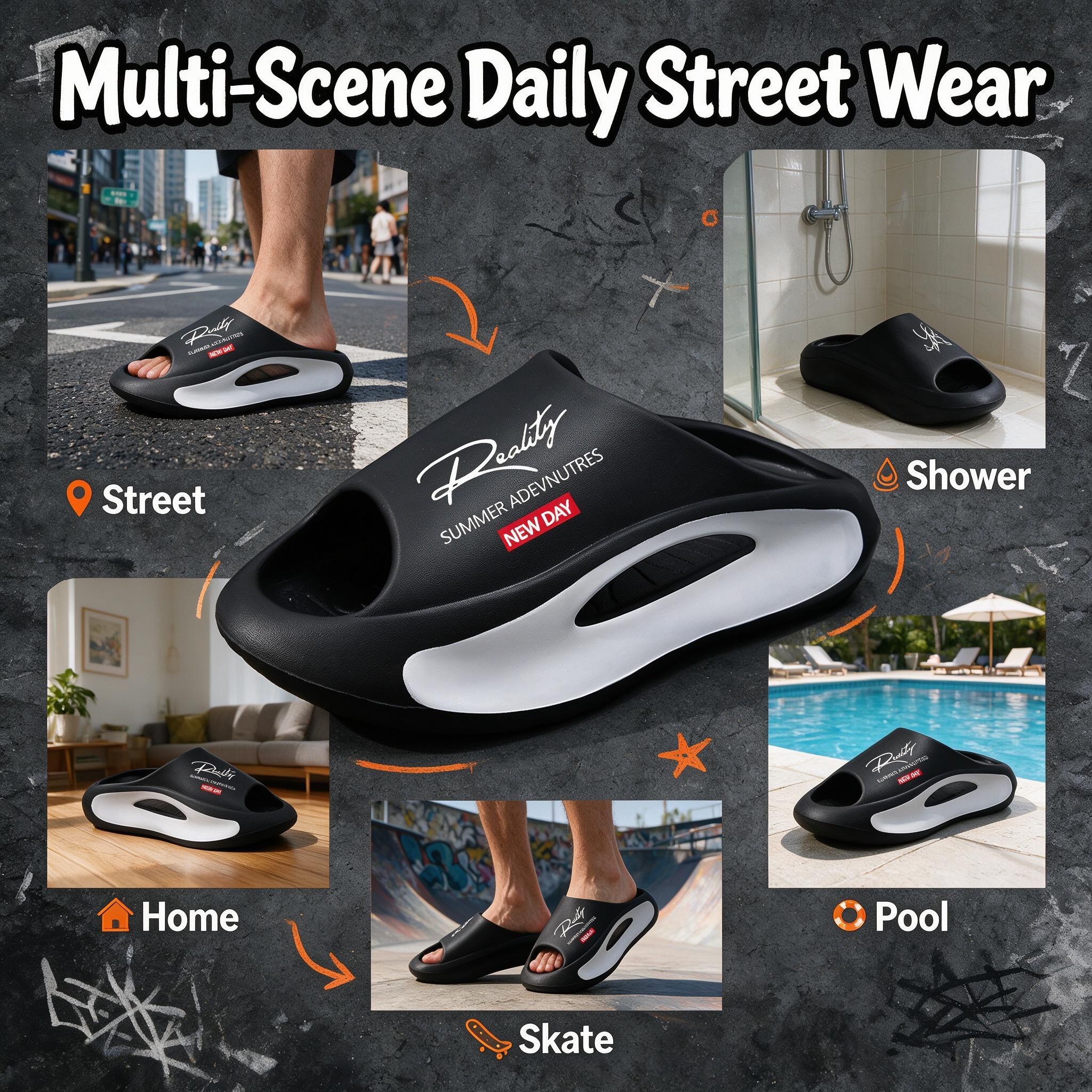 Men's Chunky Cloud Recovery Slides - Lightweight Hollow-Out EVA Pillow Sandals with Anti-Slip Flexible Cushioned Thick Sole, Quick Dry Walking Shoes for Beach, Street Casual, Athletic Use, Suitable for Bathroom, Office, Party, Recovery Sandals
