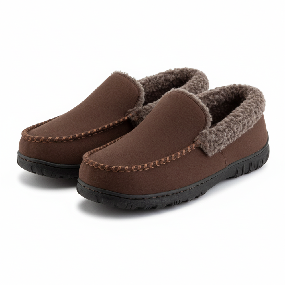 Mens Wool Felt Slip On Slippers Warm Memory Foam Indoor Shoes