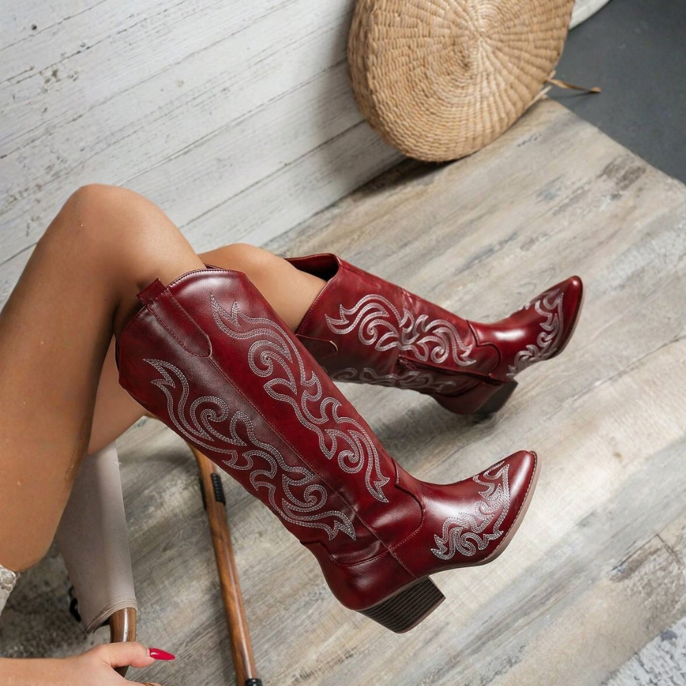 Casual Embroidered Western Pointed Cowboy Boots For Women