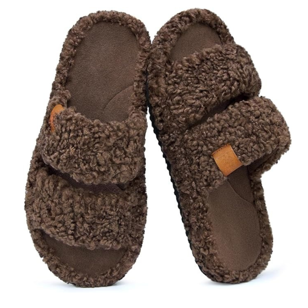 Womens Fuzzy Open Slippers 