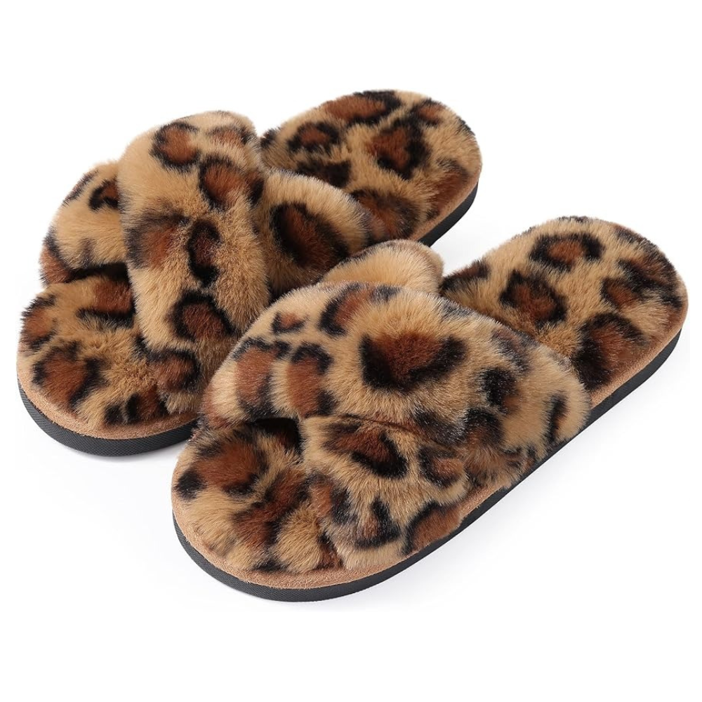 Fuzzy Cross Band Memory Foam Slippers For Indoor Use