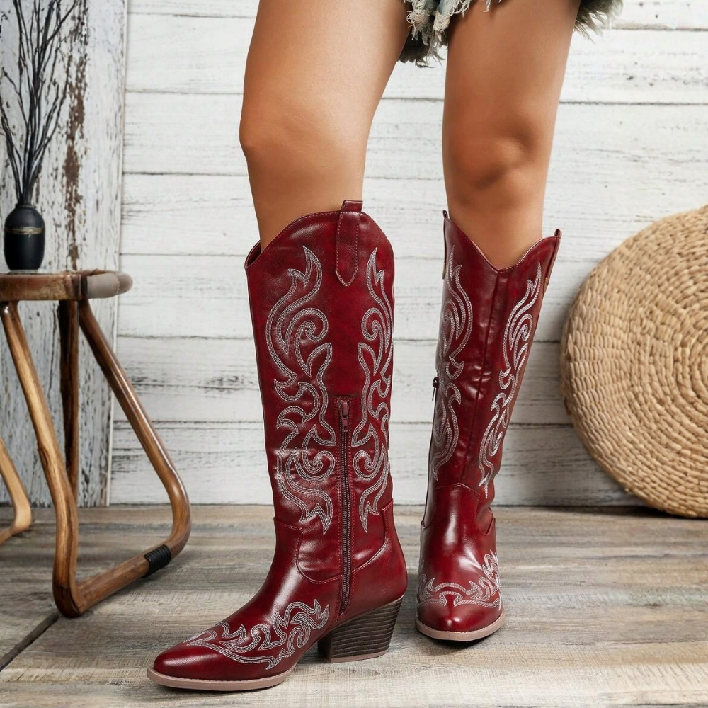 Casual Embroidered Western Pointed Cowboy Boots For Women