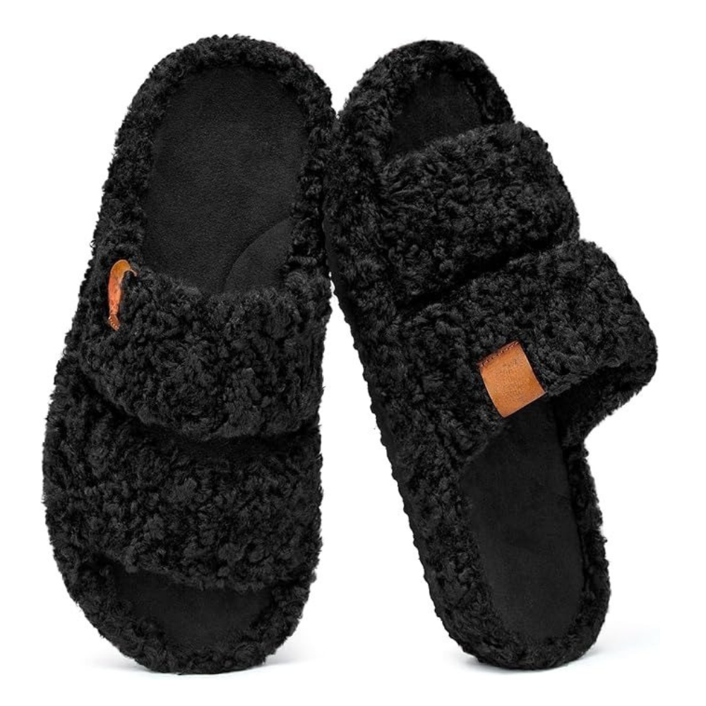Womens Fuzzy Open Slippers 