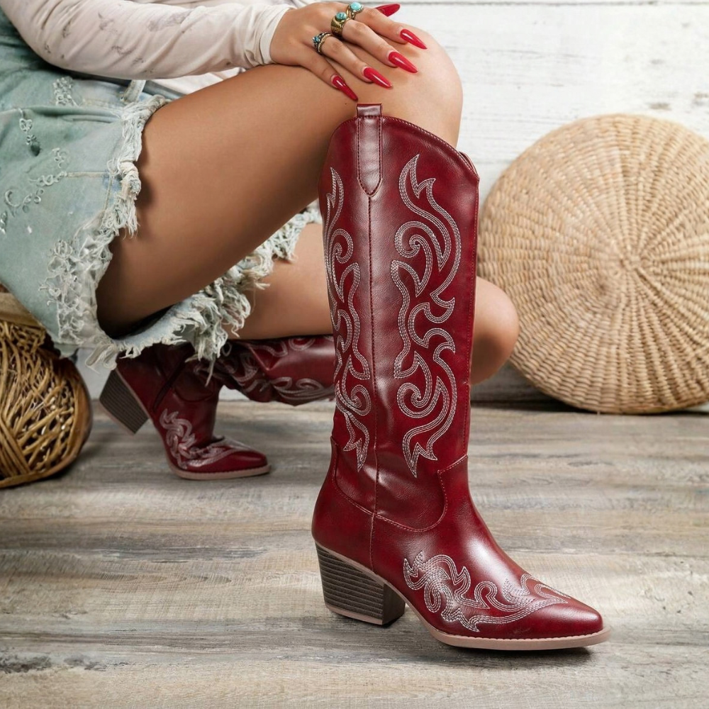 Casual Embroidered Western Pointed Cowboy Boots For Women