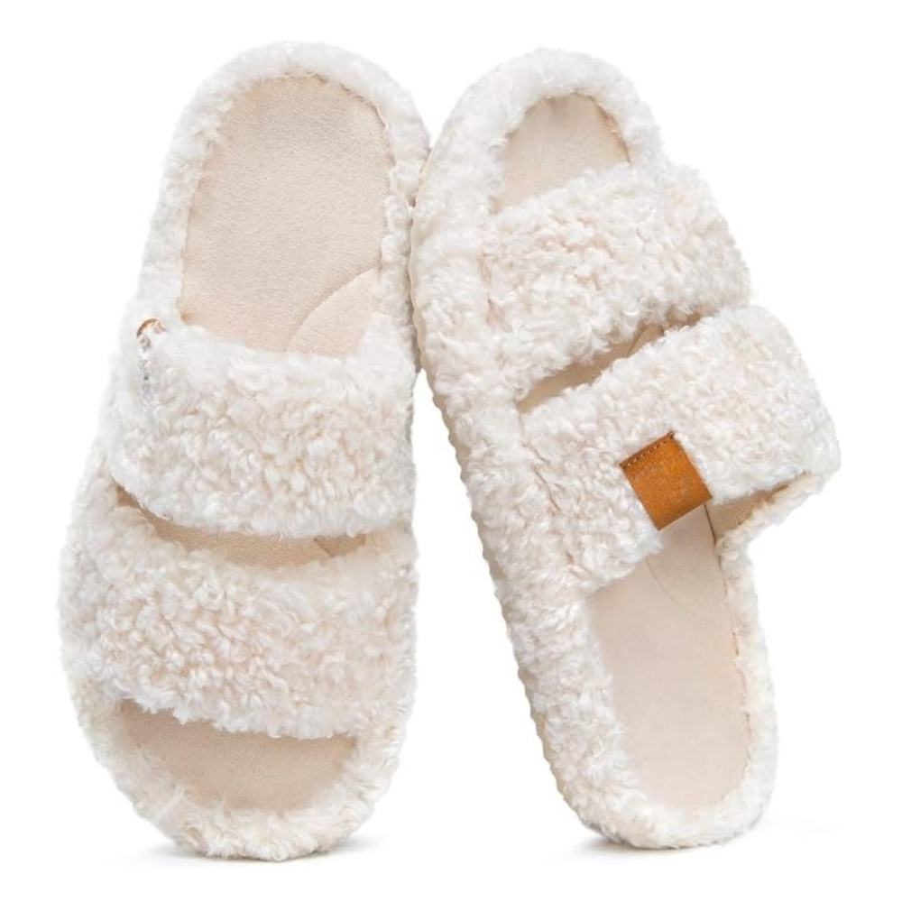 Womens Fuzzy Open Slippers 