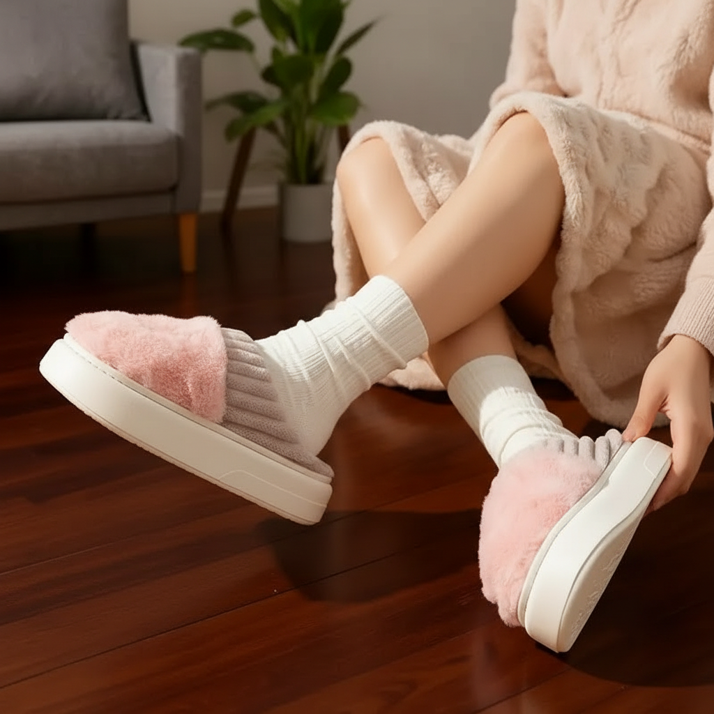 Unisex Fuzzy House Slippers With Sole