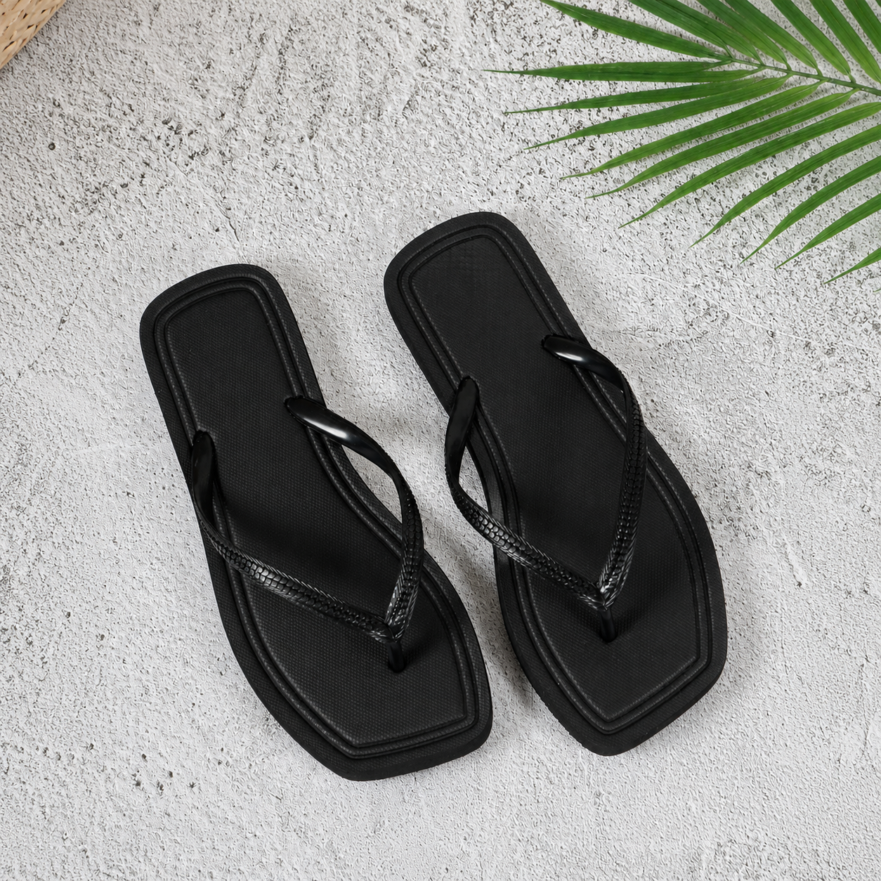 Solid Colored Square Designed Flip Flops For Women