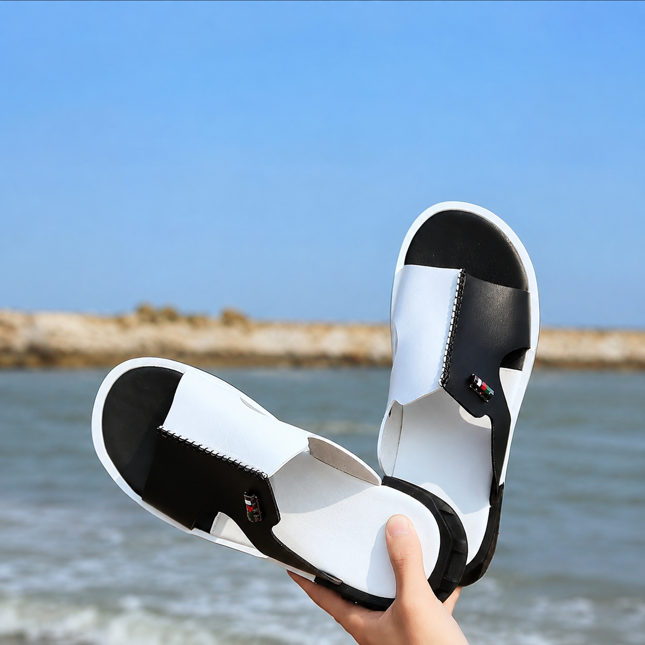Colorblock Patched Design Wide Band Summer Slide Slippers For Men