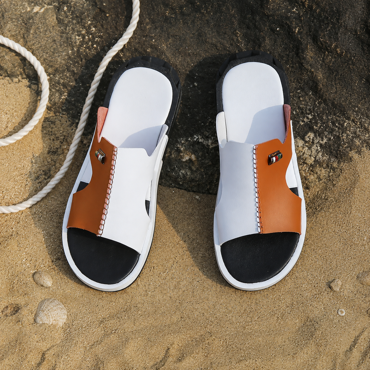 Colorblock Patched Design Wide Band Summer Slide Slippers For Men