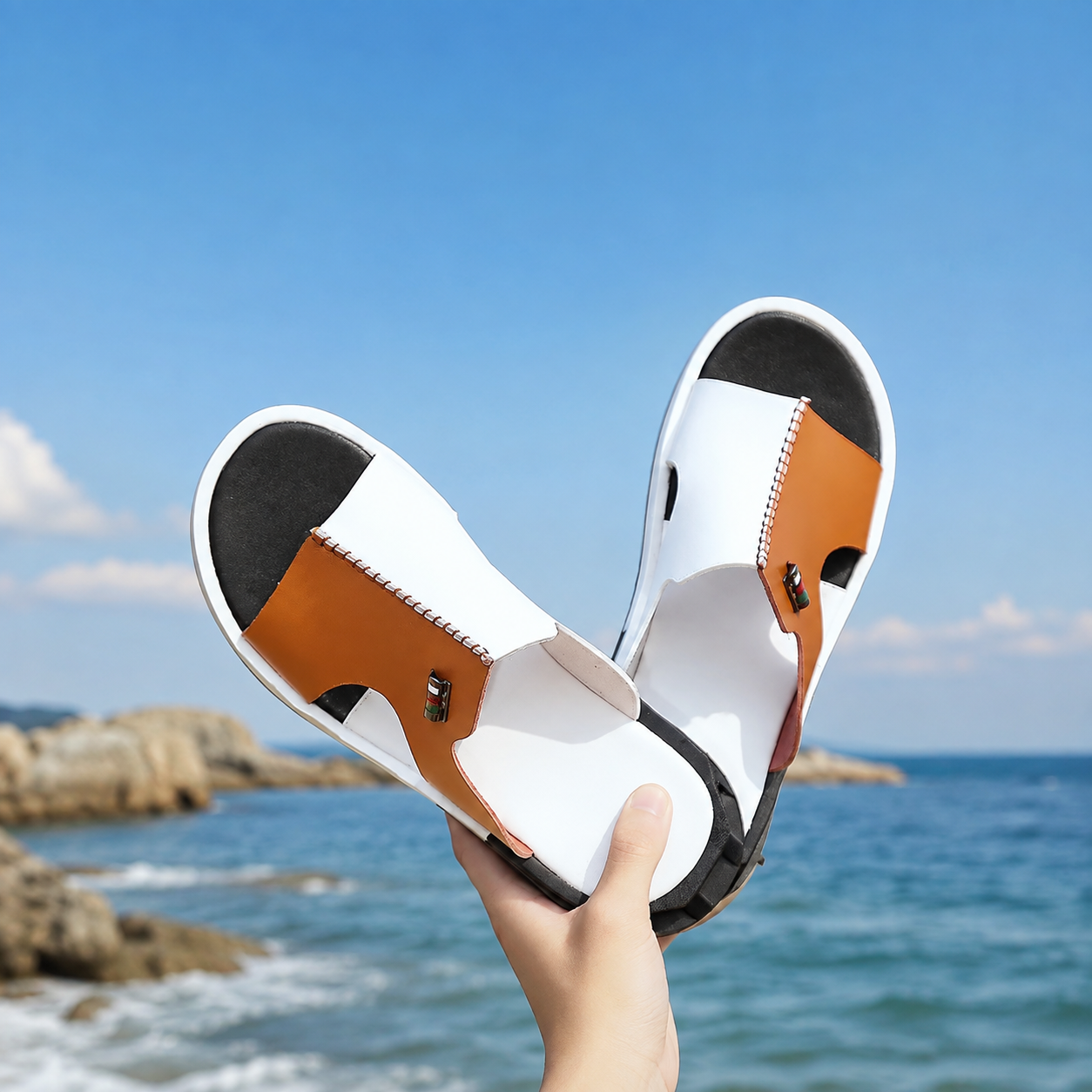 Colorblock Patched Design Wide Band Summer Slide Slippers For Men