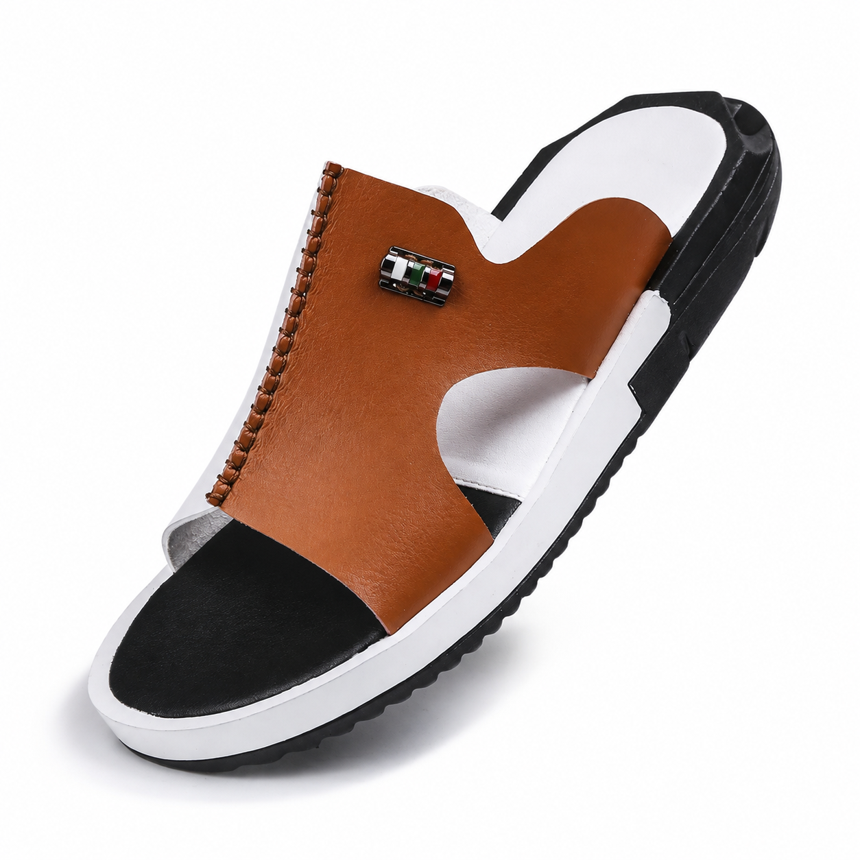 Colorblock Patched Design Wide Band Summer Slide Slippers For Men