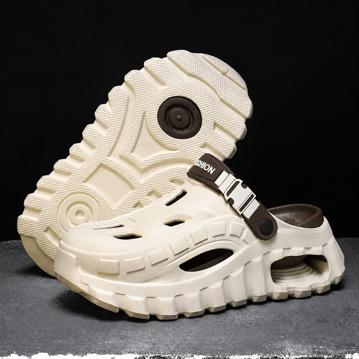 Summer Outdoor Thick Sole Hollow Clog Slippers For Men