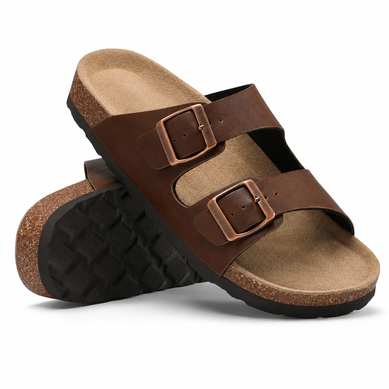 Memory Foam Cork Footbed Adjustable Buckle Strap Sandals For Men