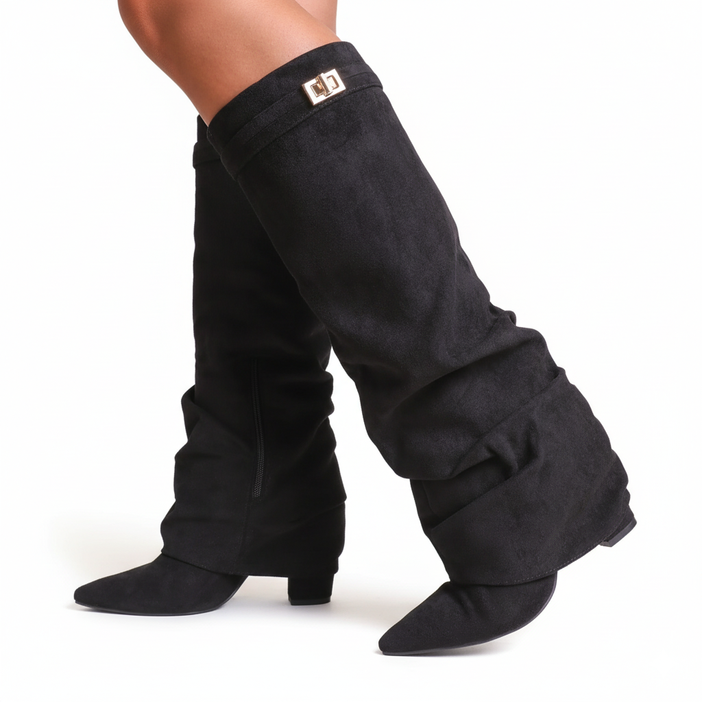 Faux Suede Slouchy Fold Over Shark Boots