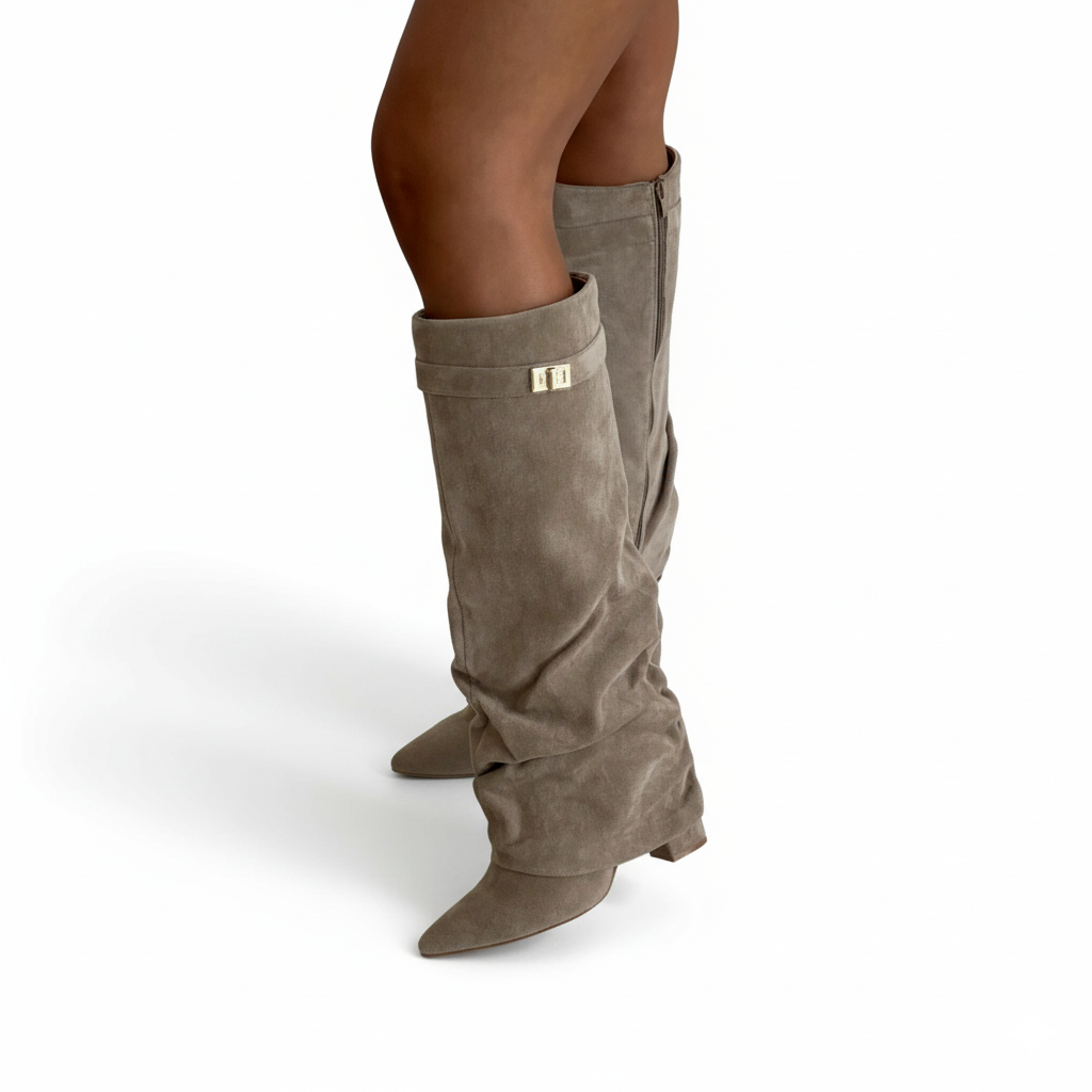 Faux Suede Slouchy Fold Over Shark Boots