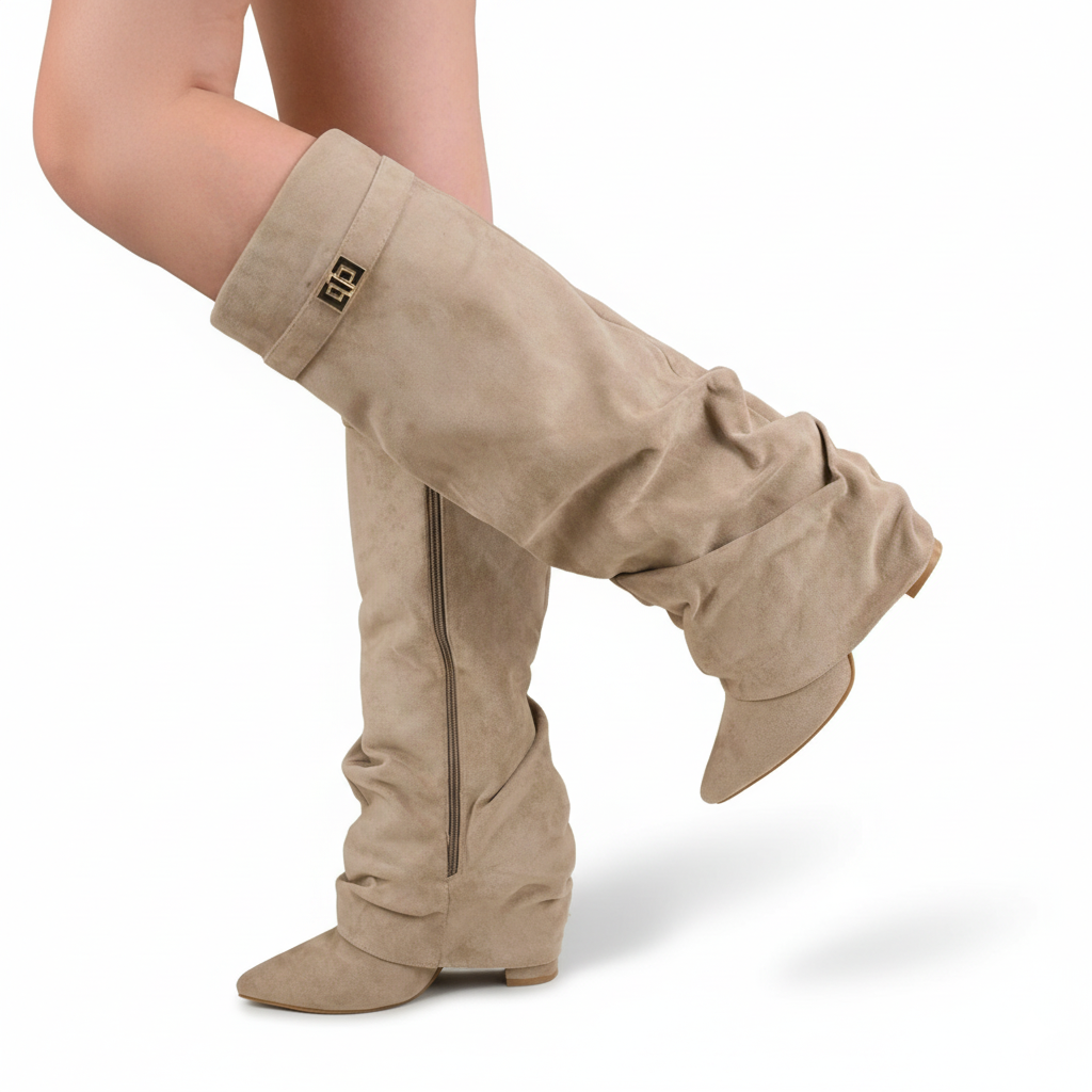 Faux Suede Slouchy Fold Over Shark Boots