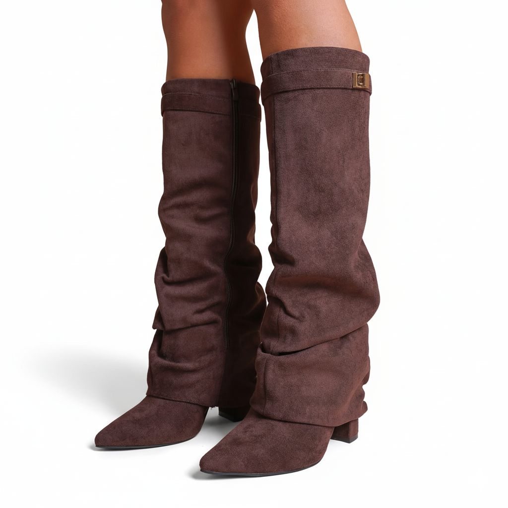 Faux Suede Slouchy Fold Over Shark Boots