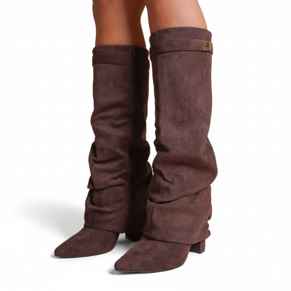 Faux Suede Slouchy Fold Over Shark Boots