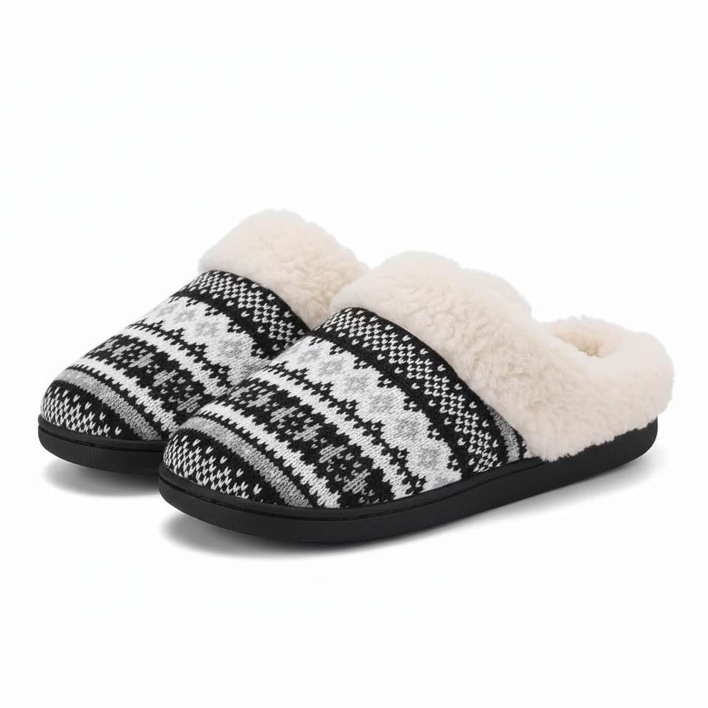 Wool Like Knit Slippers For Women With Memory Foam And Flexible Soles