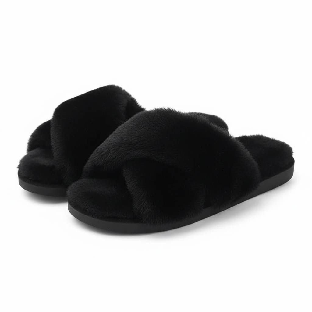 Fuzzy Cross Band Slippers For Women