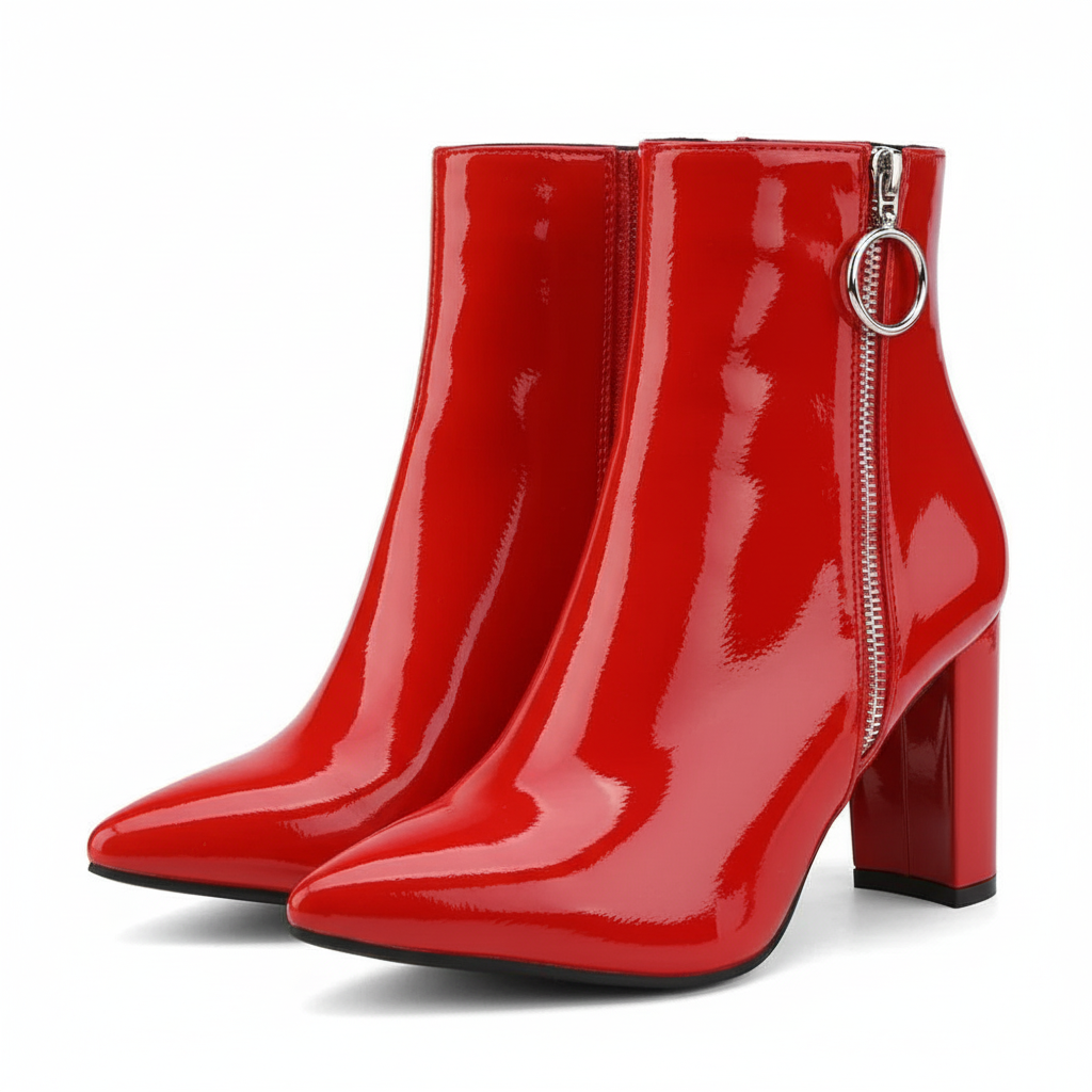 Pointed Side Zipper Heeled Boots