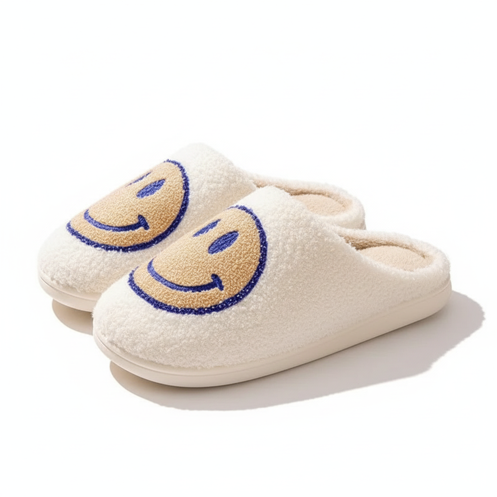 Smile Plush Cozy Slip On Slippers