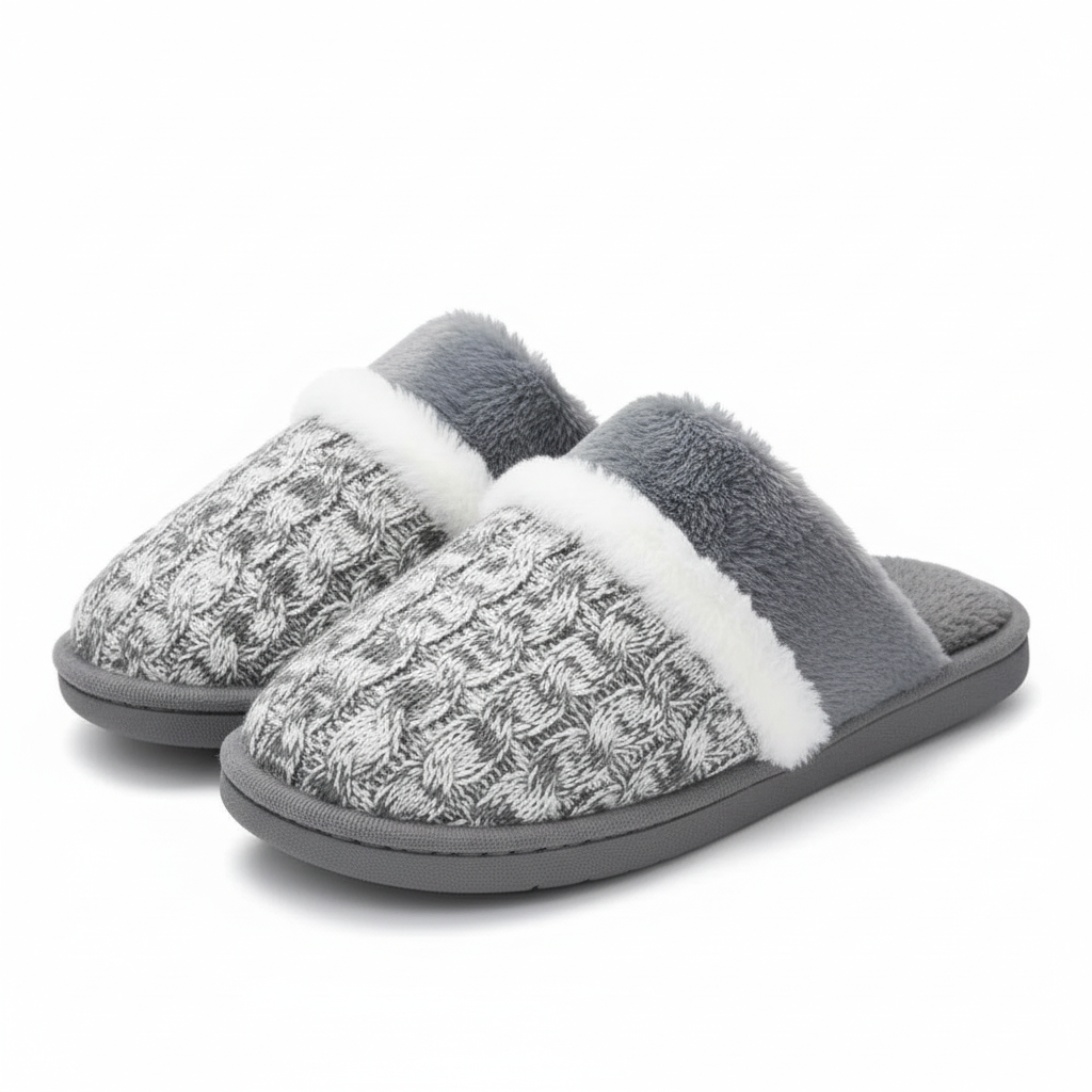 Fleece Lined Cozy Slippers With Anti Slip Rubber Sole
