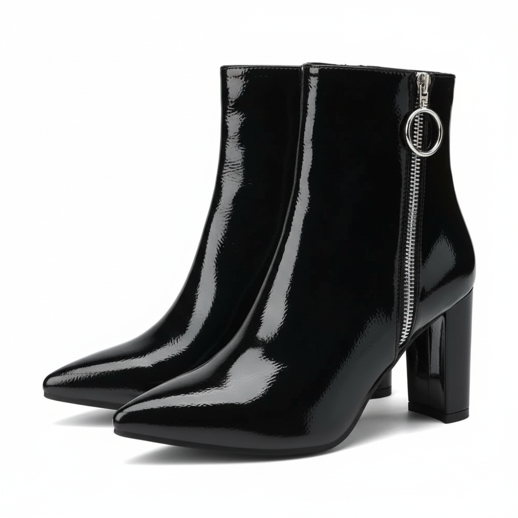 Pointed Toe Zipper Heeled Boots