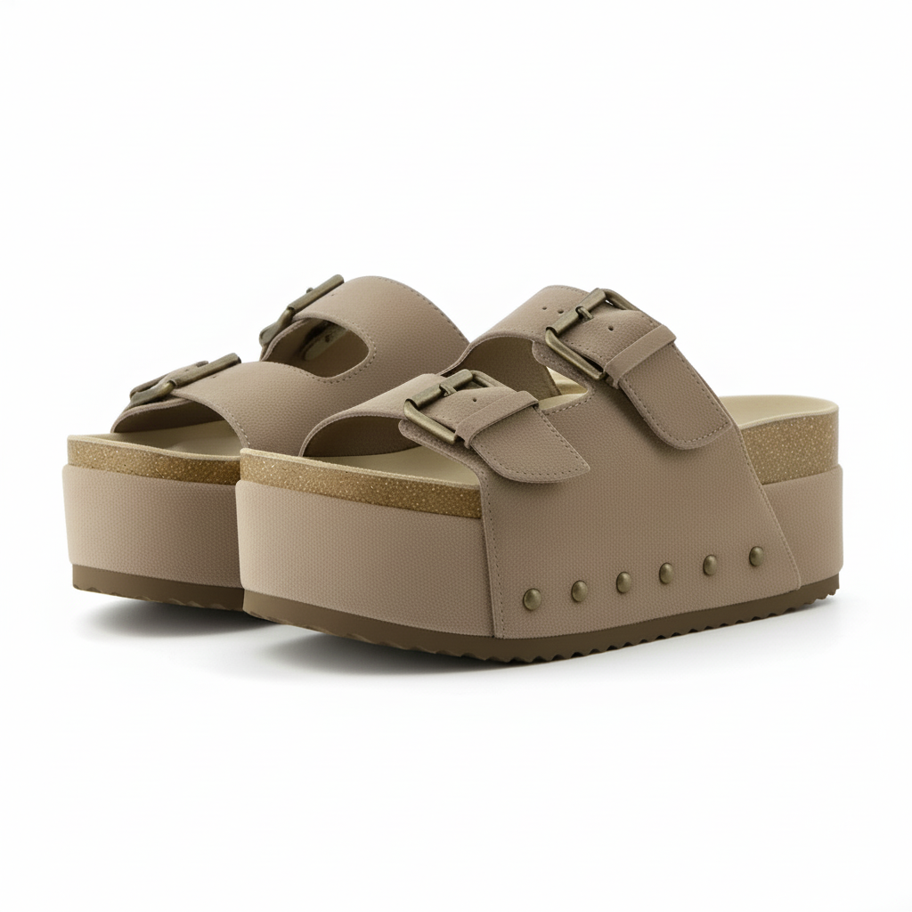 Suede Platform Double Buckle Sandals For Women