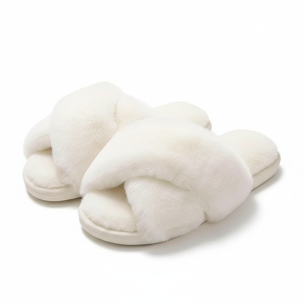 Memory Foam Fuzzy Cross Band Slippers