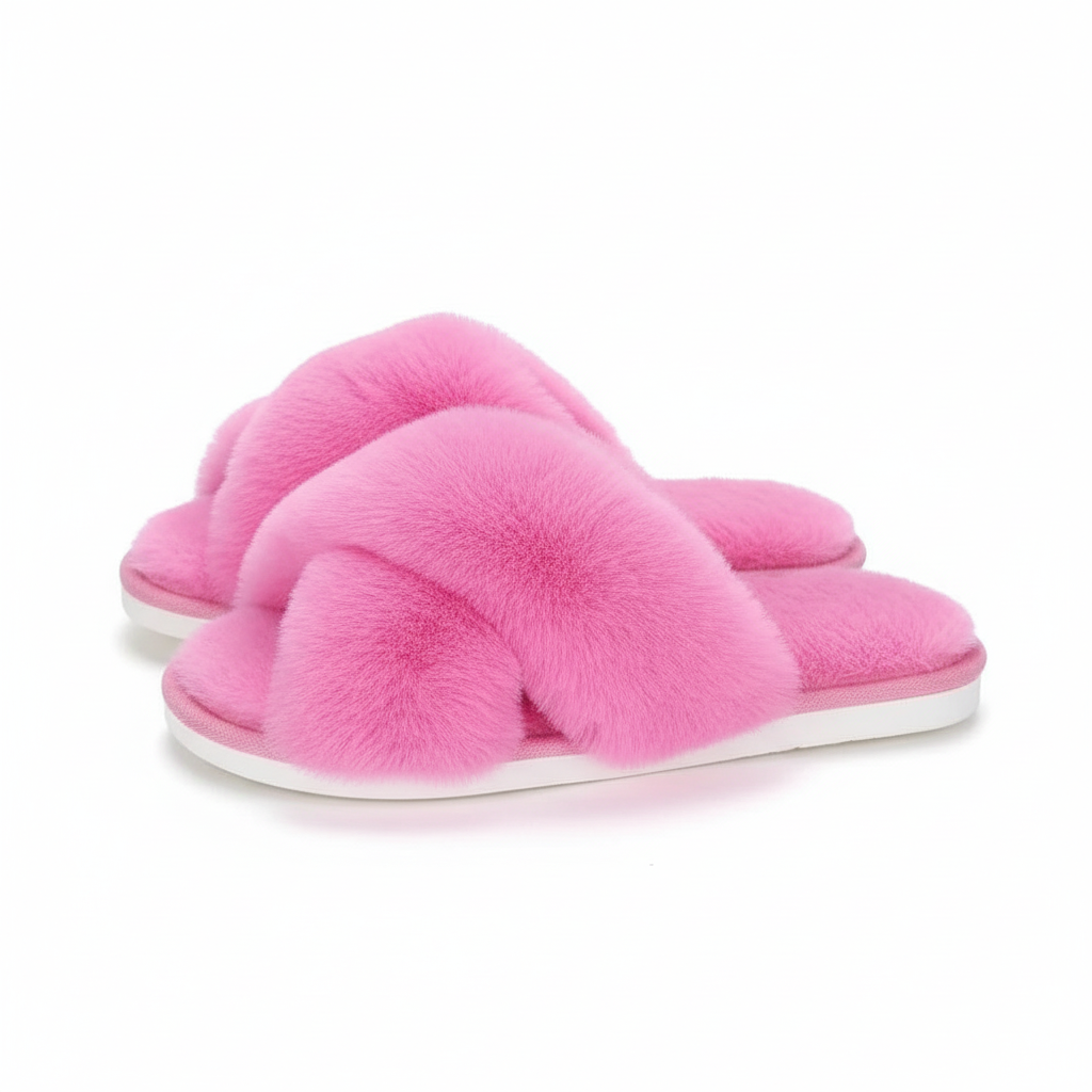 Fuzzy Cross Band Memory Foam Slippers For Indoor Use